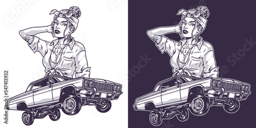 Lowrider beauty girl monochrome sticker