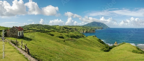 Panoramic view of Hills over-looking sea in Batanes, Philippine