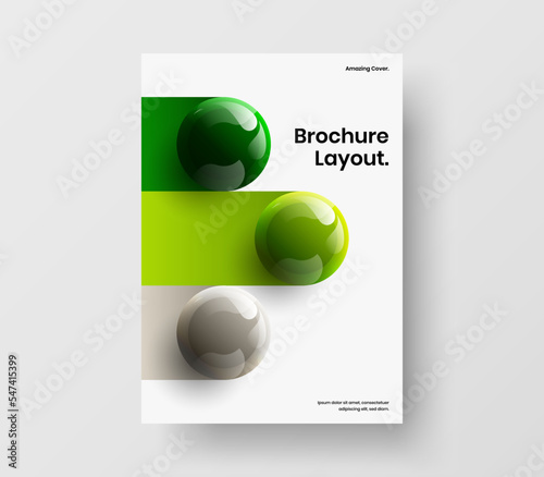 Clean 3D spheres cover layout. Modern company brochure vector design illustration.