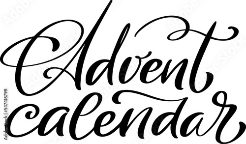 Vector handwritten Christmas calligraphic lettering text Advent calendar. Design for winter holidays, calendar, greeting card, poster. Religious nativity