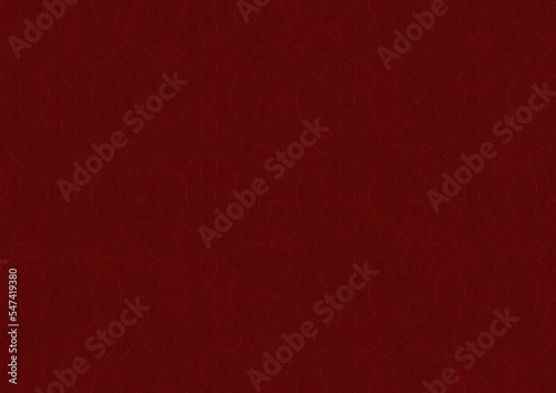 Hand-drawn unique abstract symmetrical seamless ornament. Light semi transparent red on a deep red background. Paper texture. Digital artwork, A4. (pattern: p08-1c)