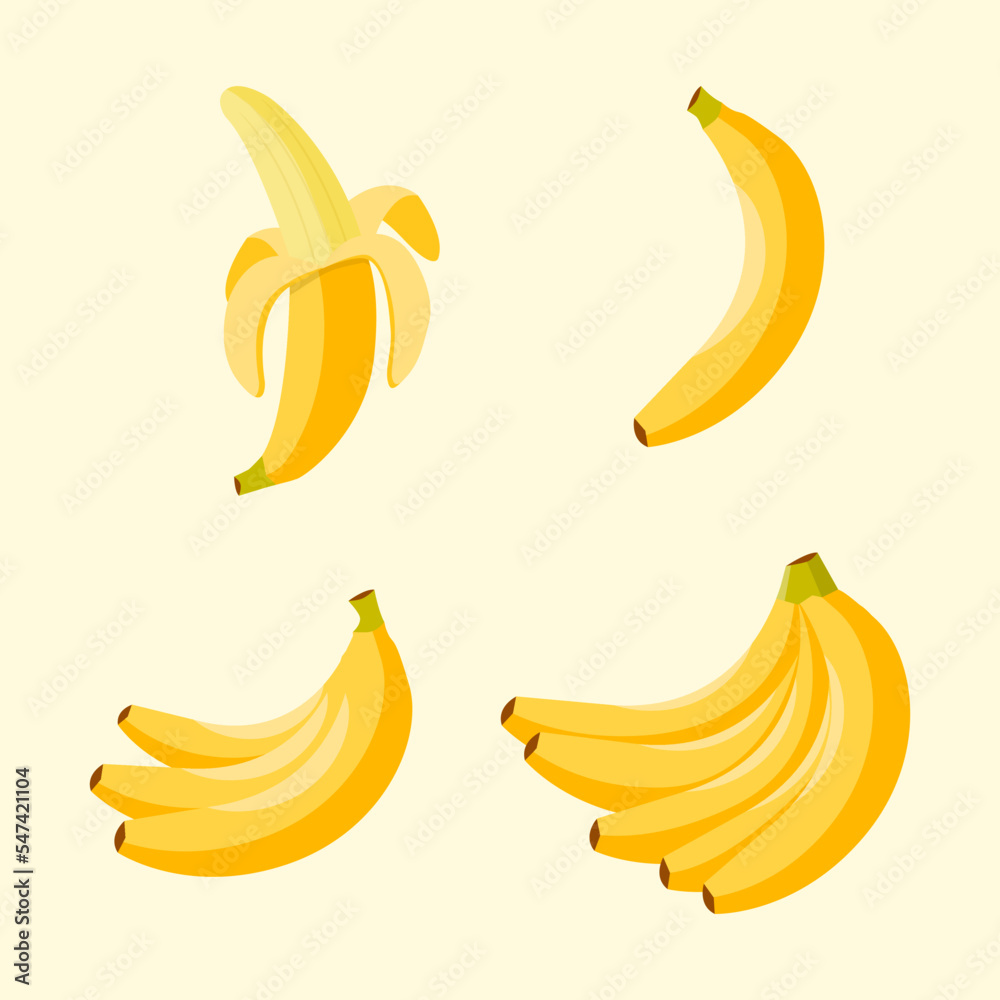 Banana fruits cartoon sticker illustration set
