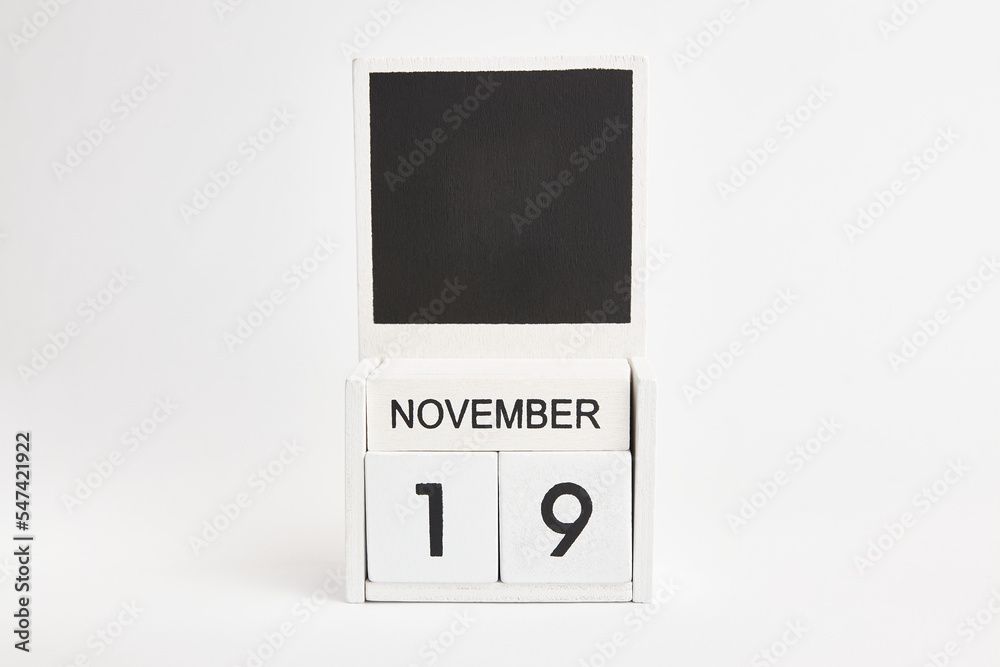 Calendar with date 19 November and place for designers. Illustration for an event of a certain date. Calendar with date 19 November and place for designers. Illustration for an event of a certain date.