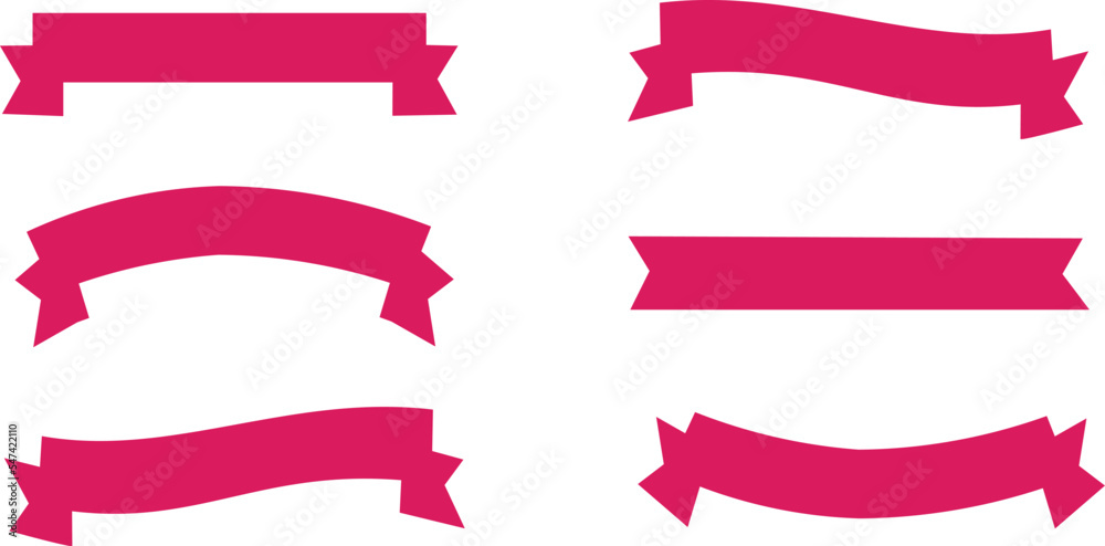 pink ribbon set Holiday curves, festive frame elements valentine symbol celebration label decoration illustration vector on white background