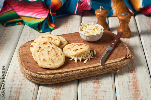 Arepas, traditional Latin American breakfast, food from Colombia and Venezuela.