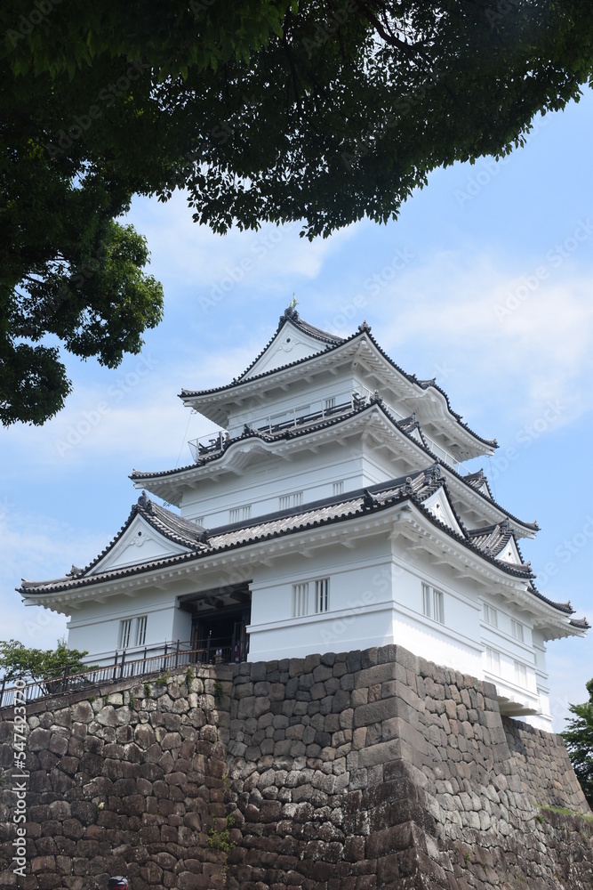 Reconstructed Odawara castle. Sunshine and blue sky, summer season Reconstructed Odawara castle. Sunshine and blue sky, summer season