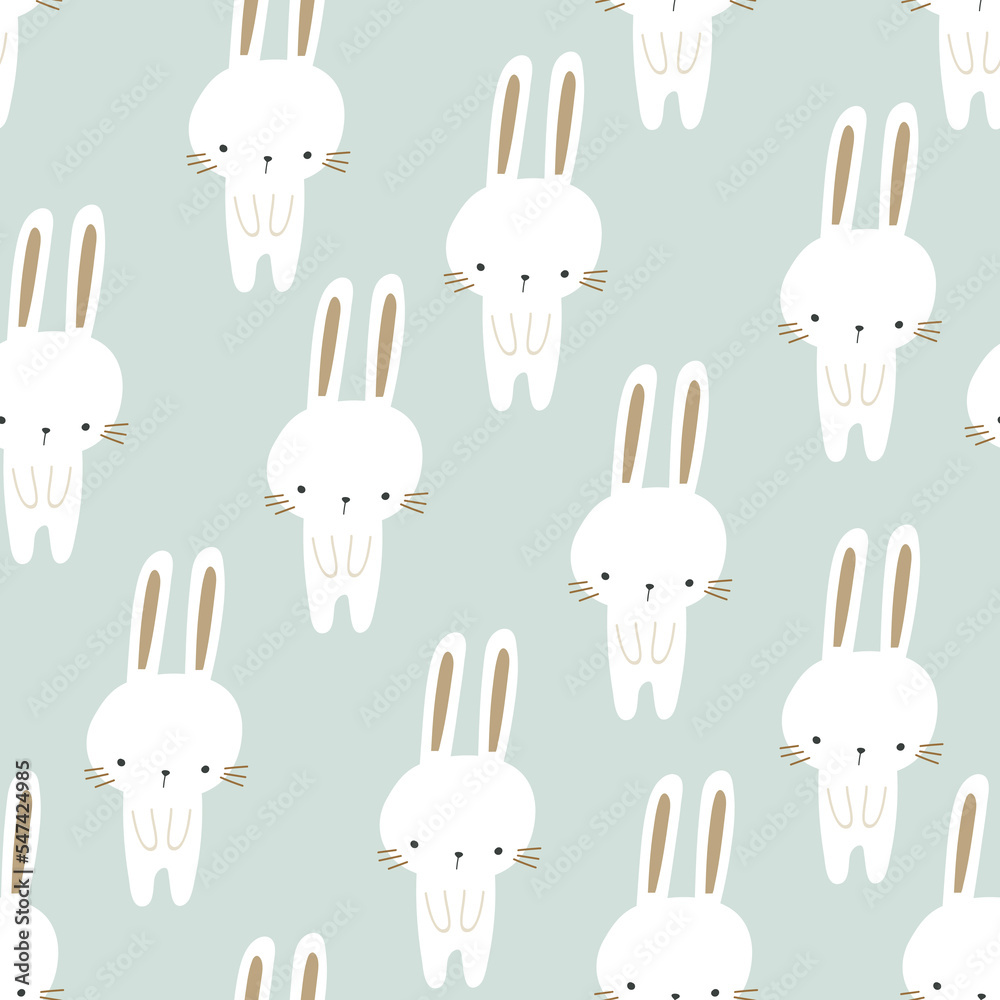 Seamless childish modern pattern with cute white rabbits. Creative kids ...