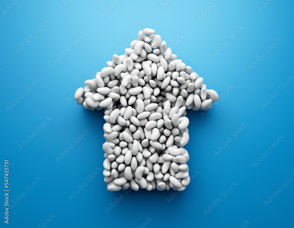 Arrow of Jelly beans on Blue background 3d illustration
