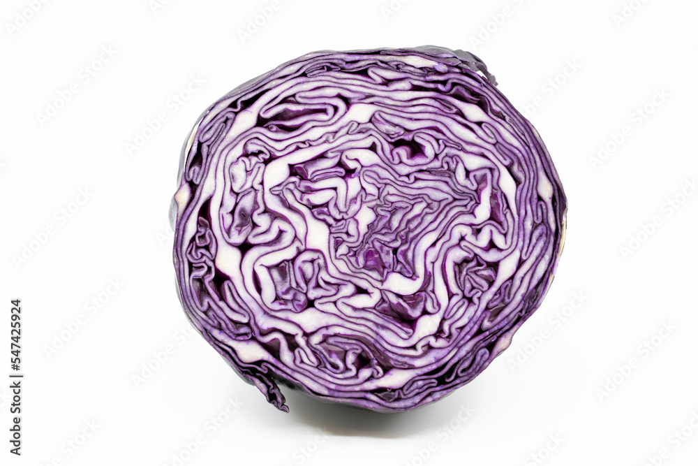 Cross section of a red cabbage on a white background Cross section of a red cabbage on a white background