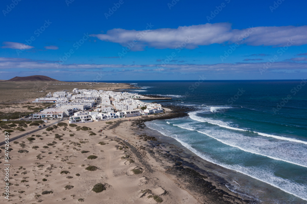 Lanzarote landscape ocean panorama, La Caleta de Famara Spain