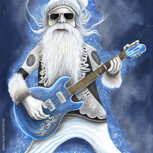 Santa like rock star , whimsical surreal art, card, digital art, illustration