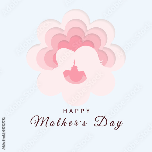 The concept of motherly love and motherly care in a flower frame. Mother s day greeting card in pink paper cut style