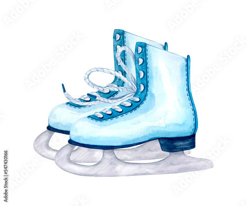 Obraz na plátně Pair of blue figure skates with laces