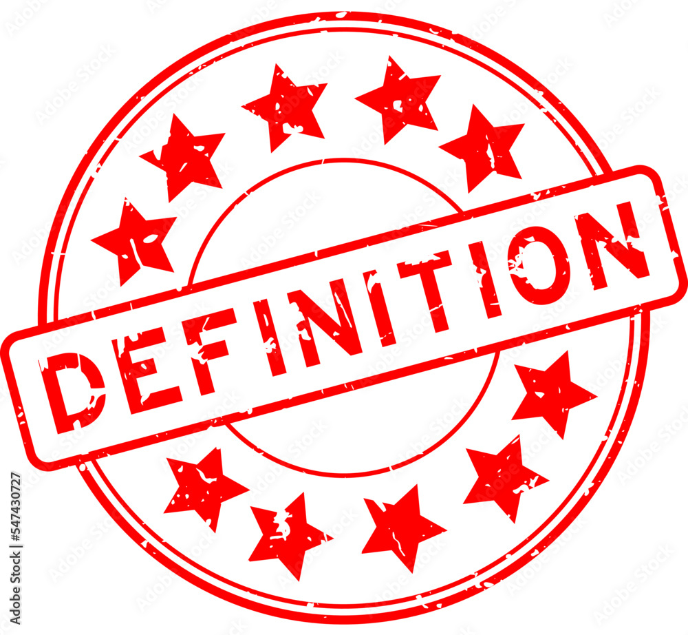 Grunge red definition word with star icon round rubber seal stamp on