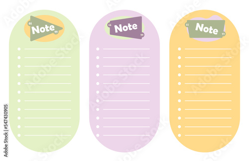 Notes. Cute agenda and reminder diary page printable design. Organizer memo notepad. Empty list, notebook background, blank planner sheets template. Tasks checklist. Vector set