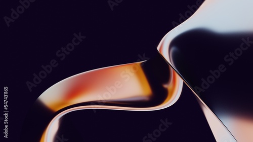 Abstract fluid 3d render holographic iridescent neon curved wave in motion dark background. Gradient design element for banners, backgrounds, wallpapers and covers.