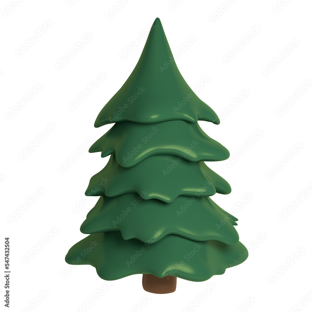 Beautiful cartoon green fir tree isolated on white background. 3d rendering Beautiful cartoon green fir tree isolated on white background. 3d rendering