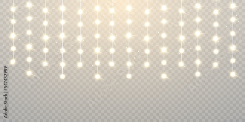 Christmas lights isolated on transparent background. Shining Christmas garlands with sparks. For congratulations, promotional invitations, new year design web banners. 2023