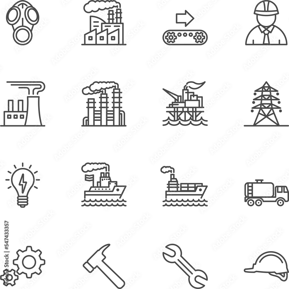 Power and Industry thin line vector icon set Power and Industry thin line vector icon set