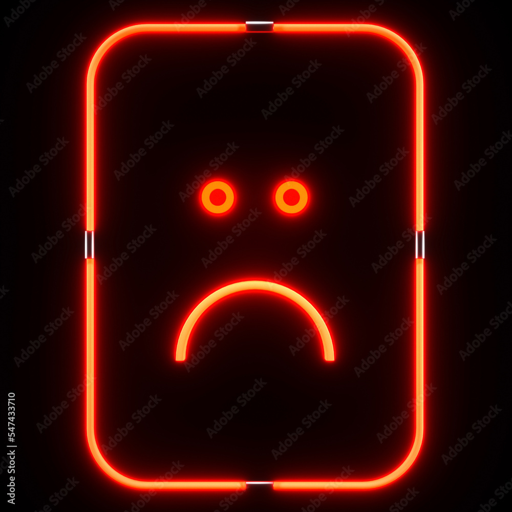 Sad emotion neon lights. Red glowing led expressing negative feelings ...