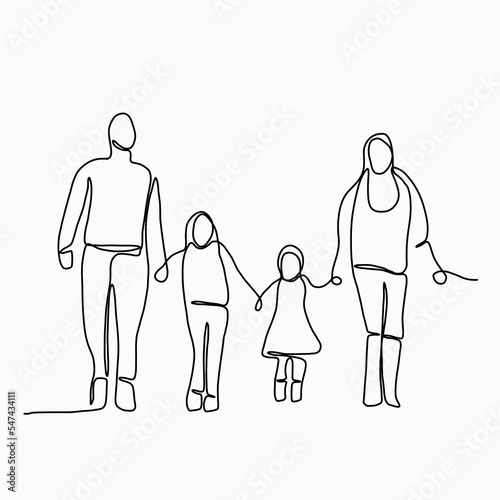 Doodle continuous line freehand drawing of a family.
