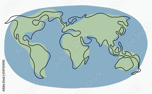 Continuous freehand drawing world map.