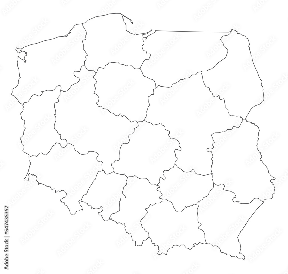 Simple map of Poland with hollow voivodeships isolated with transparent background. Illustration from vector. Only borders. Simple map of Poland with hollow voivodeships isolated with transparent background. Illustration from vector. Only borders.