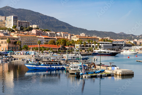 Ajaccio, France -October 26, the port with promenade of Ajaccio on Corsica island