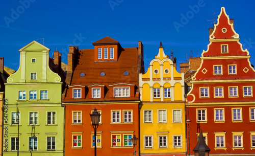 Colorful Old houses in old town, wroclaw, poland 