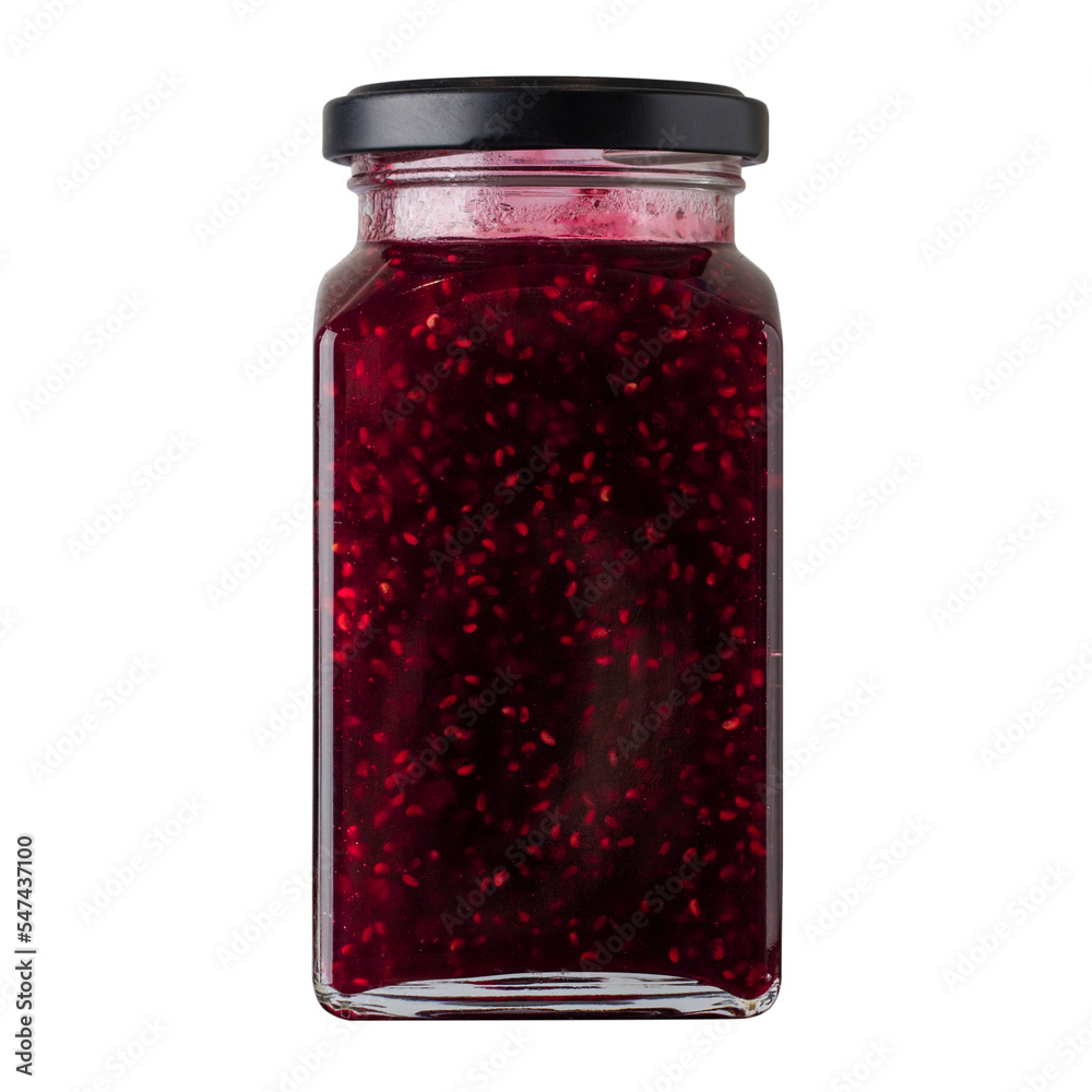 Glass jar with raspberry jam on a transparent background. Element for design. isolated object Glass jar with raspberry jam on a transparent background. Element for design. isolated object