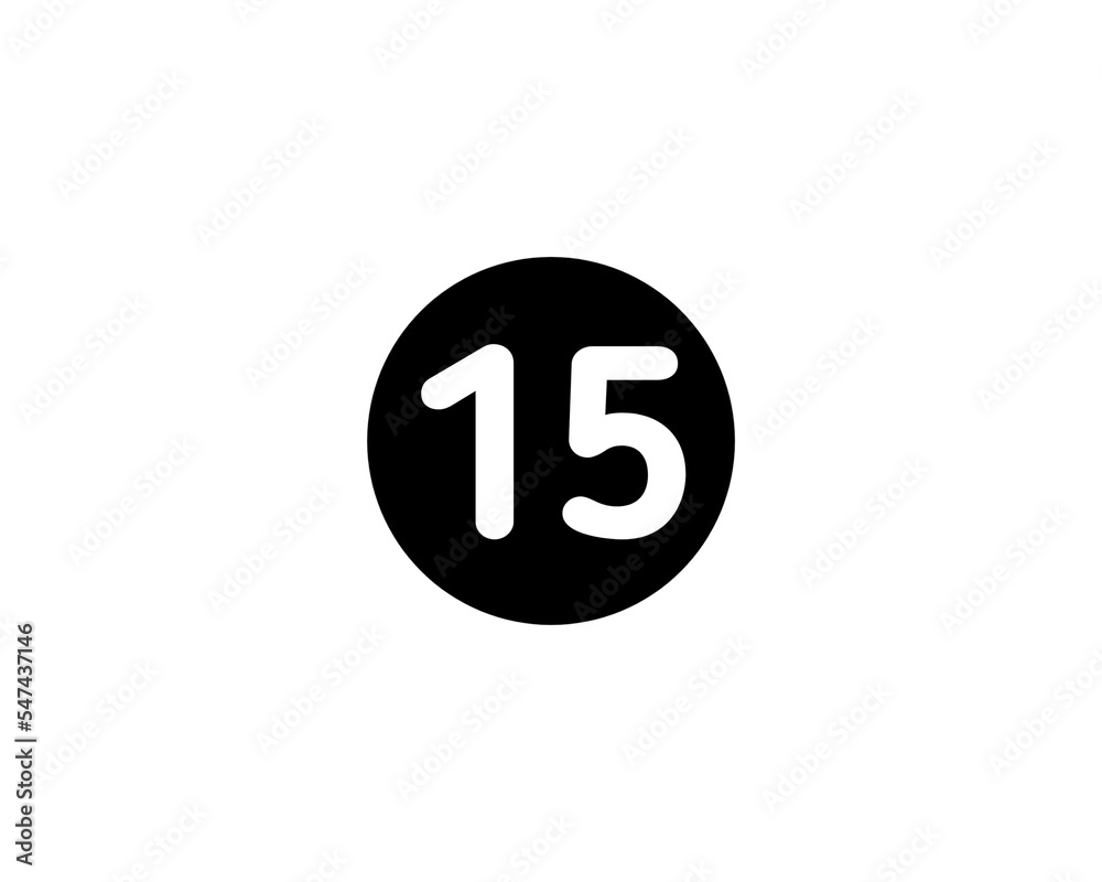 An Illustrated number 15 Flat Black Color Icon Isolated on white Background An Illustrated number 15 Flat Black Color Icon Isolated on white Background