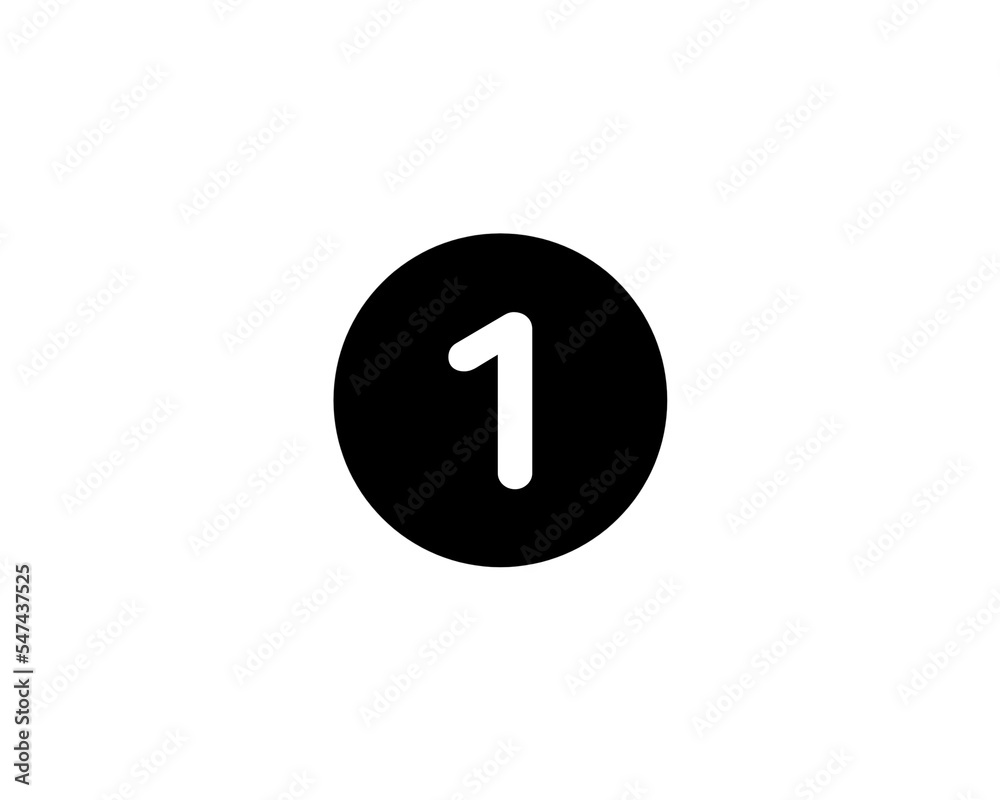 An Illustrated number 1 Flat Black Color Icon Isolated on white Background An Illustrated number 1 Flat Black Color Icon Isolated on white Background