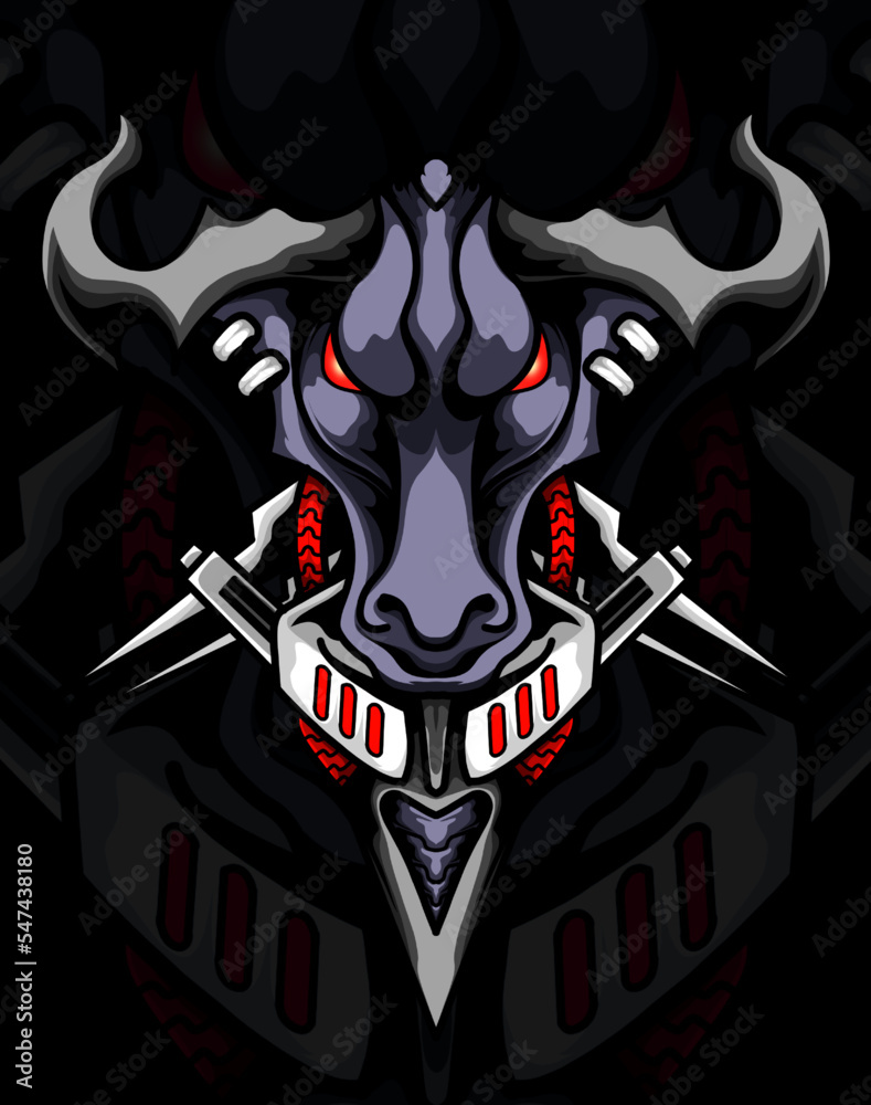 illustration of a bull's head made of iron~2