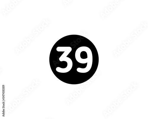 An Illustrated number 39 Flat Black Color Icon Isolated on white Background