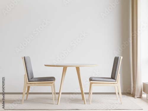 Dining room and kitchen copy space on white background  front view 3D rendering