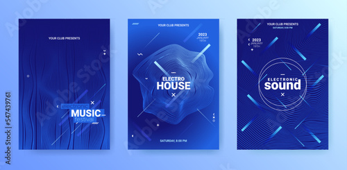 Techno Sound Flyer Set. Electronic Music Poster. Party Dance Cover. Vector Dj Background. Edm Techno Sound Flyer. Geometric Festival Banner. Gradient Wave Movement. Abstract Techno Sound Flyers.