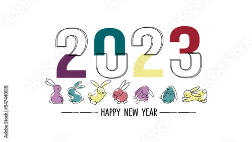 Chinese New Year 2023, the year of the rabbit. 2023 New Year's card with cute illustrations of many rabbits  posture. Vector illustration.