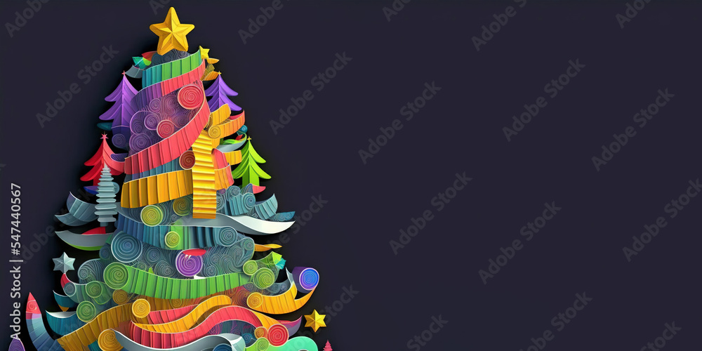 Christmas Tree PaperCut Background, Christmas Wallpaper Stock