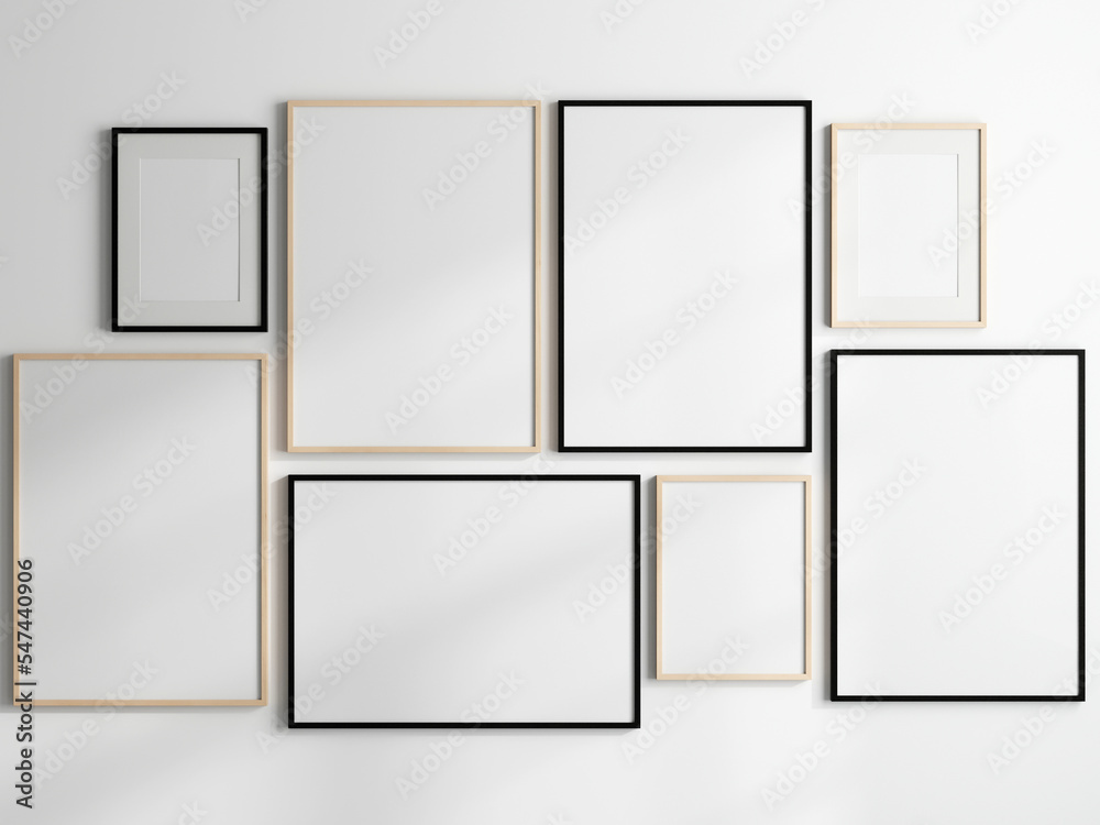 Gallery wall mockup, frames on the wall, minimalist frame mockup, Poster Mockup, Photo frame mockup, 3d render Gallery wall mockup, frames on the wall, minimalist frame mockup, Poster Mockup, Photo frame mockup, 3d render