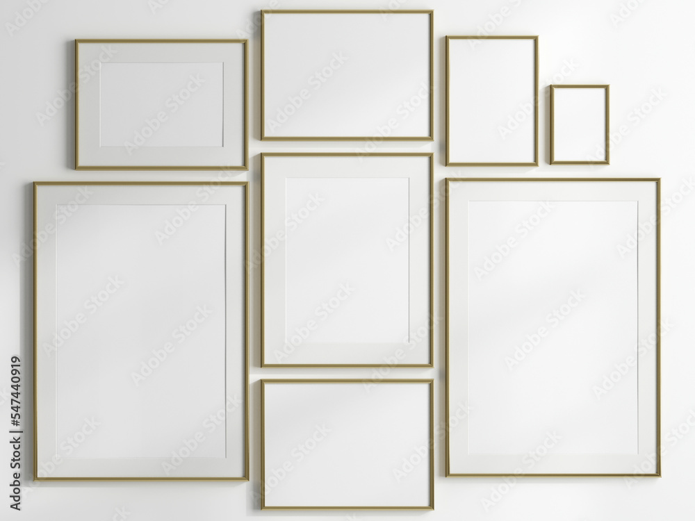 Gallery wall mockup, frames on the wall, minimalist frame mockup, Poster Mockup, Photo frame mockup, 3d render