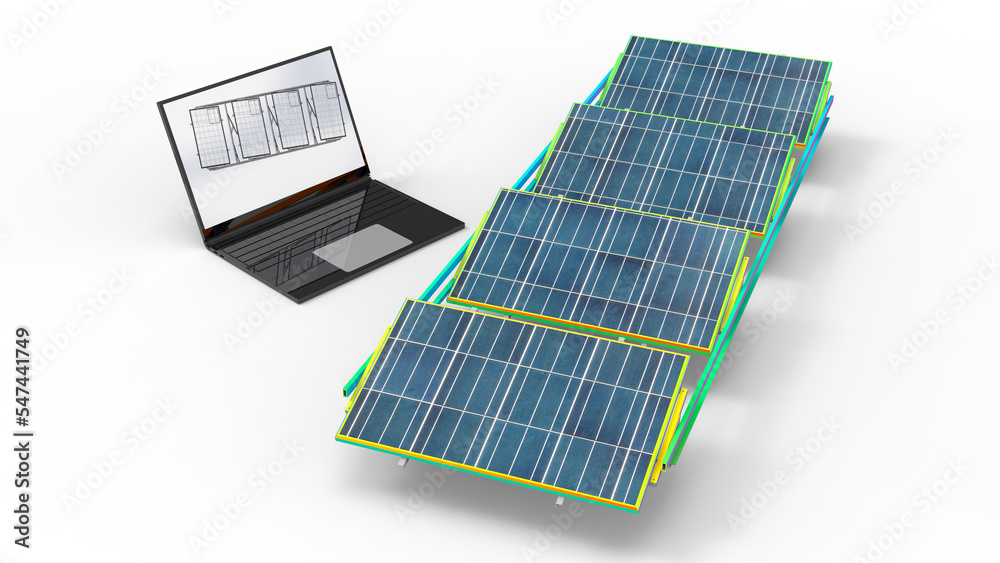 3D rendering - FEA analysis of the structure of a solar panel array ...