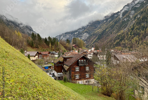 Alpine mountain village of Vättis in the Taminatal or Vättnertal river valley - Canton of St. Gallen, Switzerland (Das alpine Bergdorf Vättis im Taminatal oder Vättnertal - Kanton St. Gallen, Schweiz)