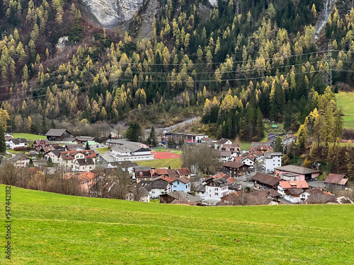 Alpine mountain village of Vättis in the Taminatal or Vättnertal river valley - Canton of St. Gallen, Switzerland (Das alpine Bergdorf Vättis im Taminatal oder Vättnertal - Kanton St. Gallen, Schweiz) photo