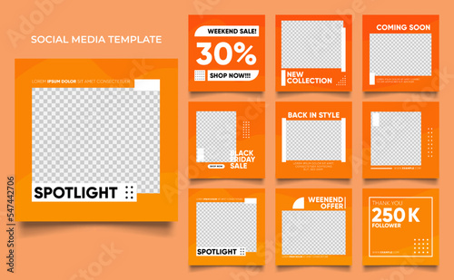 social media template banner fashion sale promotion in orange yellow color. fully editable instagram and facebook square post frame puzzle organic sale poster.
