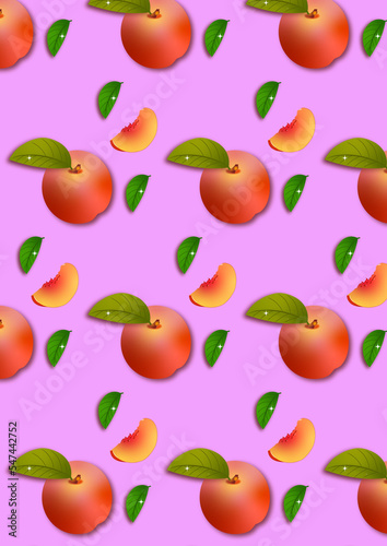 seamless pattern with fruits  peach   2D illustration 