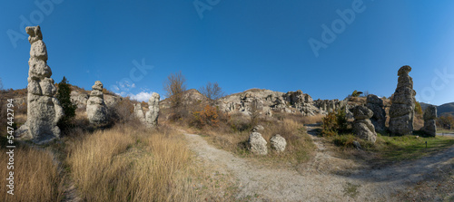 panorama view of the Stone Dolls rock formations near Kratovo in North Macedonia photo