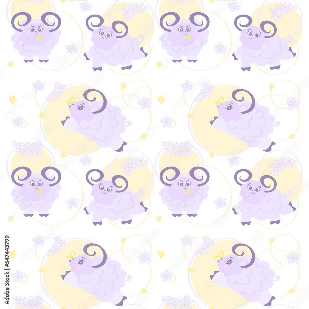 seamless cartoon pattern with lambs for children
