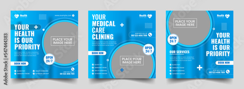 Healthcare social media post and medical square web banner template