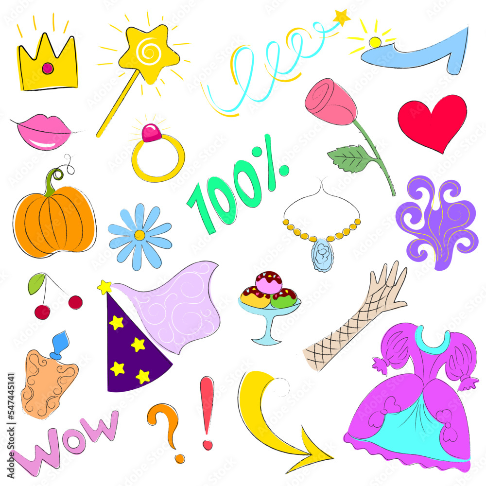 Fototapeta premium Kids magical set of various fairy-tale objects