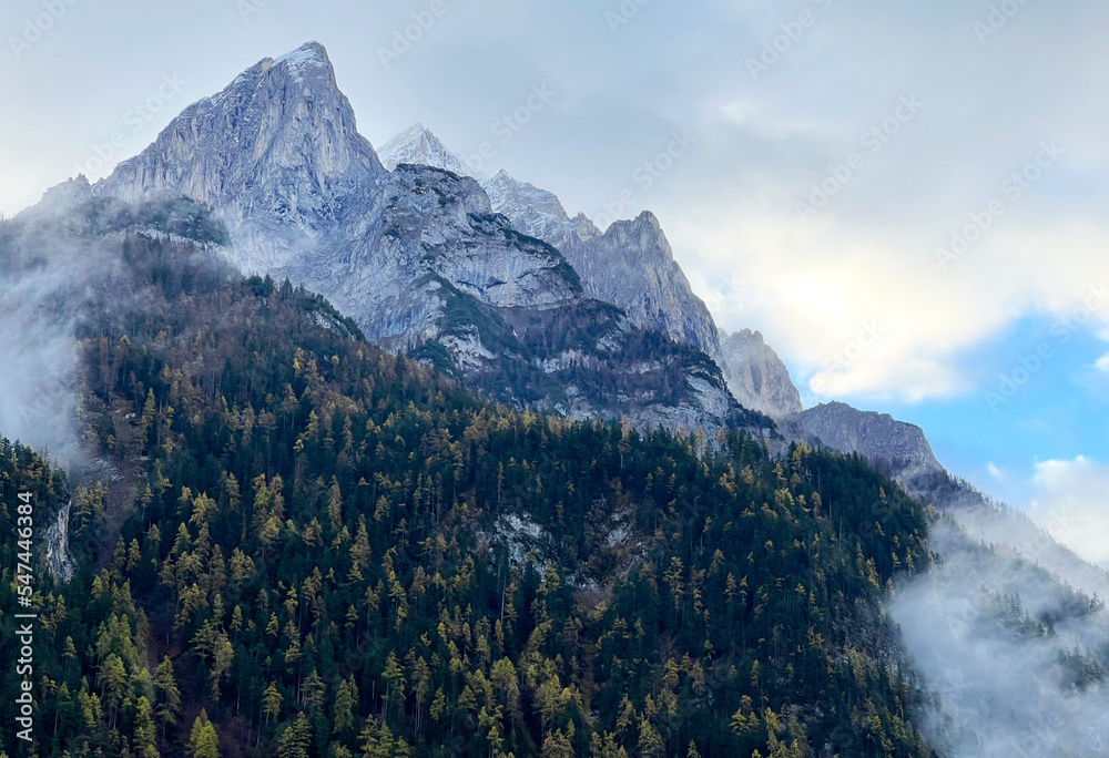 Rocky alpine peak Felsberger Calanda (2697 m) in the Calanda mountain massif between the Taminatal and Rheintal river valleys, Vättis - Canton of St. Gallen, Switzerland (Kanton St. Gallen, Schweiz)